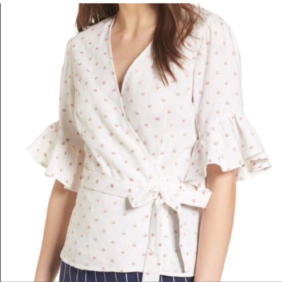 Wayf Tops - WAYF linen blend polka dot wrap top